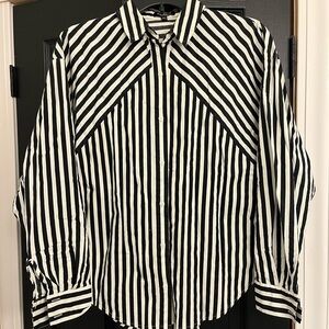 Express Boyfriend Black and White Striped Shirt